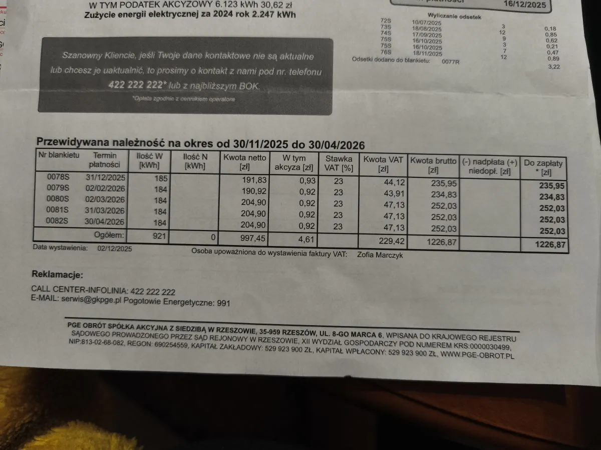 zmiana okresu rozliczeniowego prąd wniosek