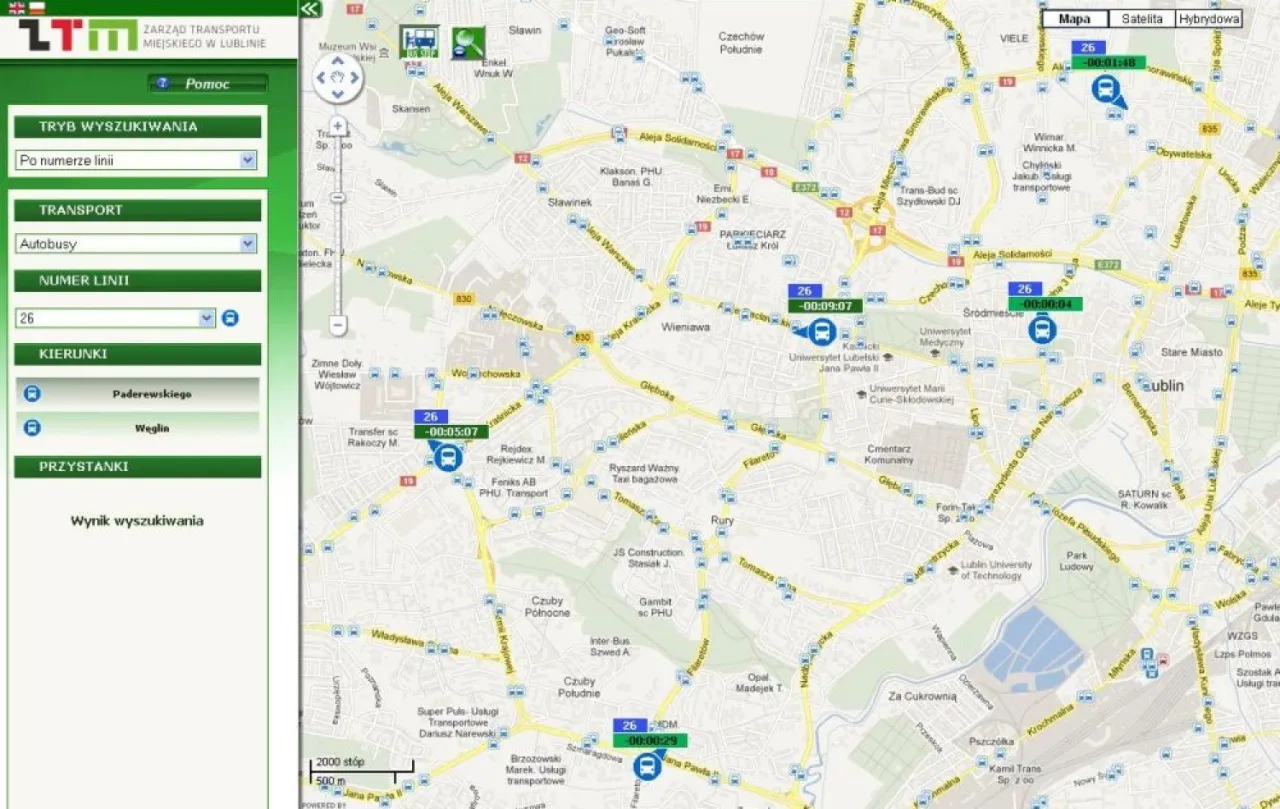 Mapa trasy autobusu MPK Lublin linia 17