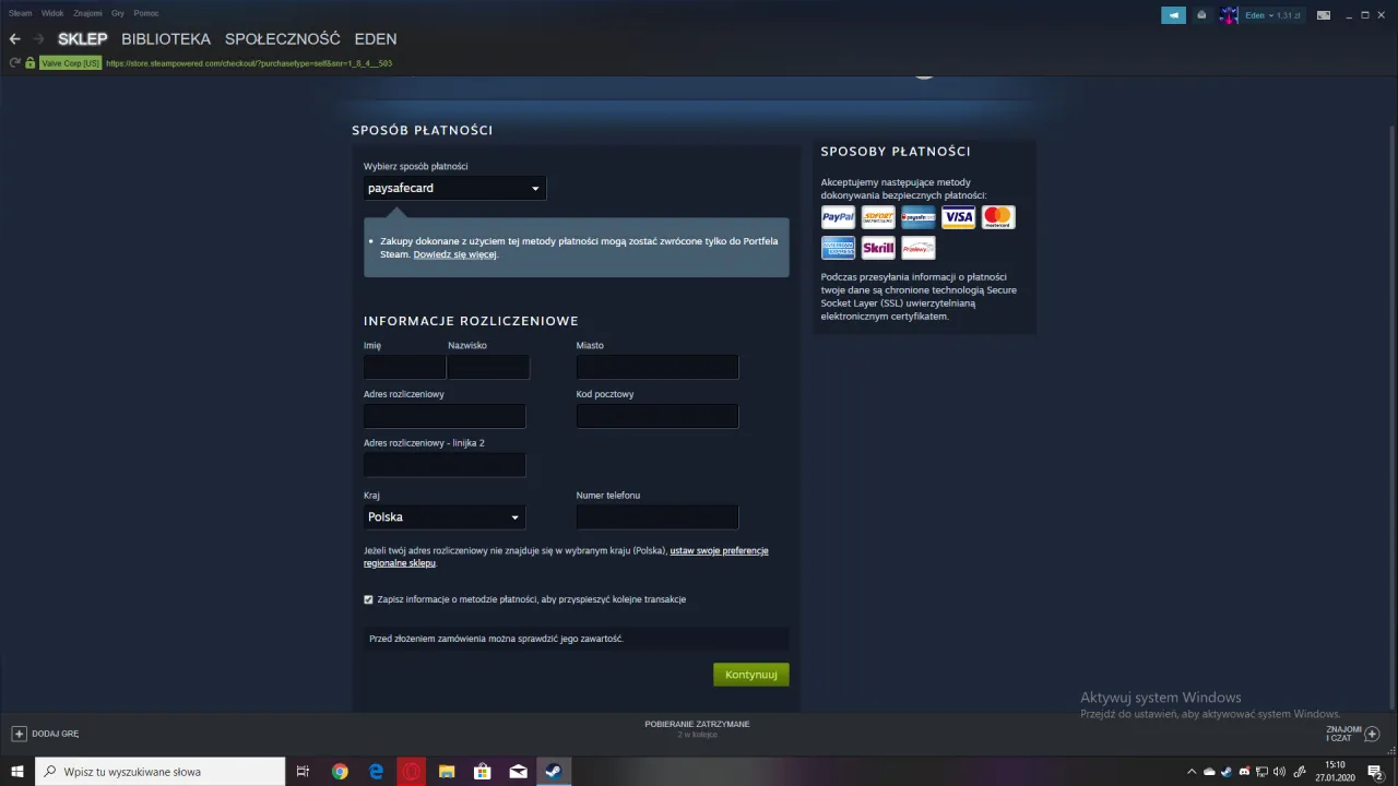 formularz adresu rozliczeniowego steam