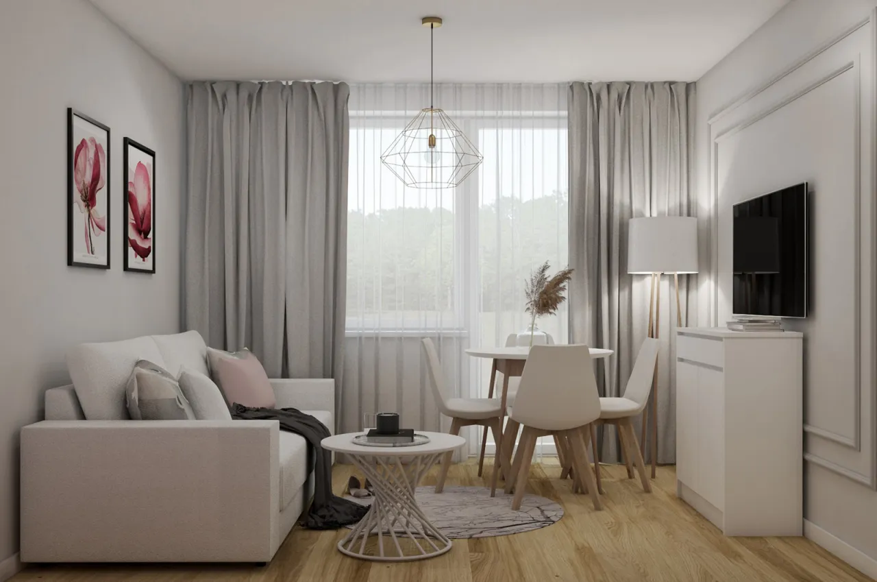 Mały salon ze stołem planowanie