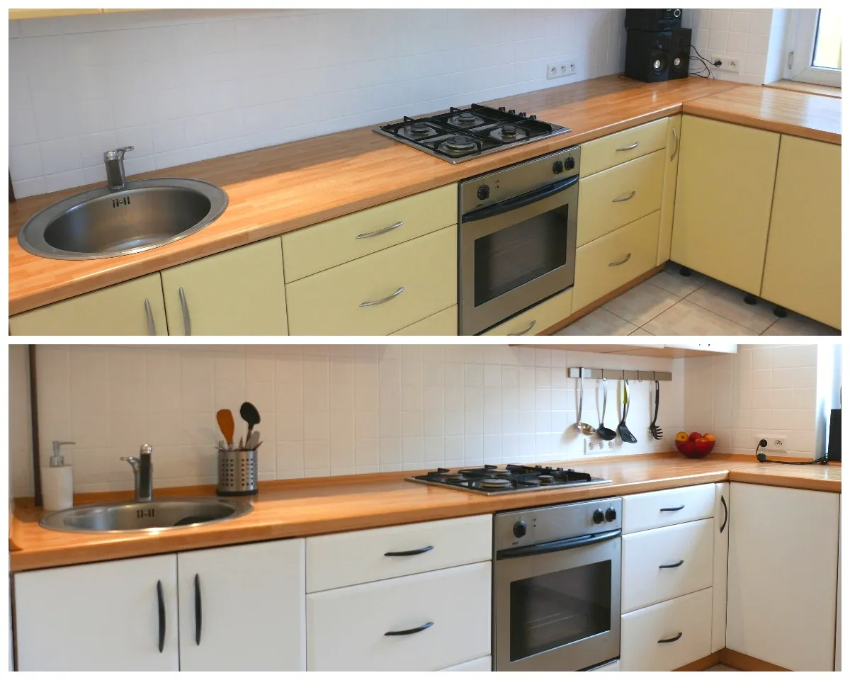 przed i po malowaniu mebli z okleiny