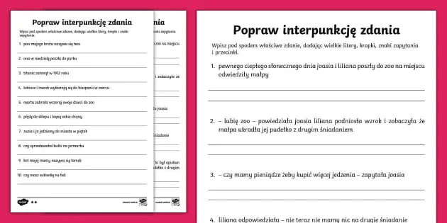 karty pracy ortografia interpunkcja klasa 6