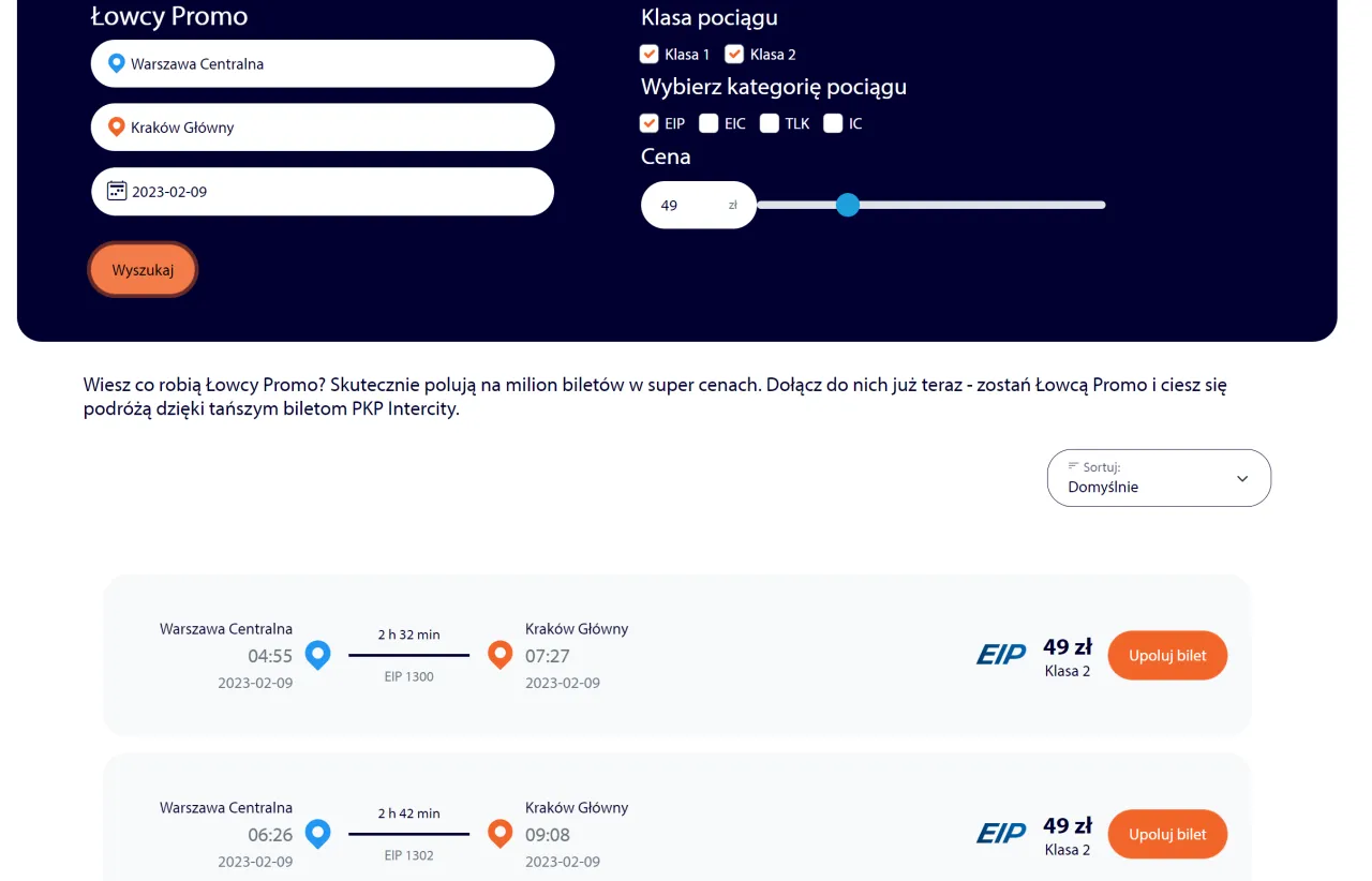 Sprawdź, ile kosztuje bilet Intercity na trasę Warszawa - Krak&oacute;w. Promocje zaczynają się od 49 zł.