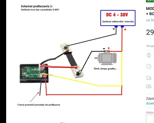 schemat podłączenia amperomierza w obwodzie DC