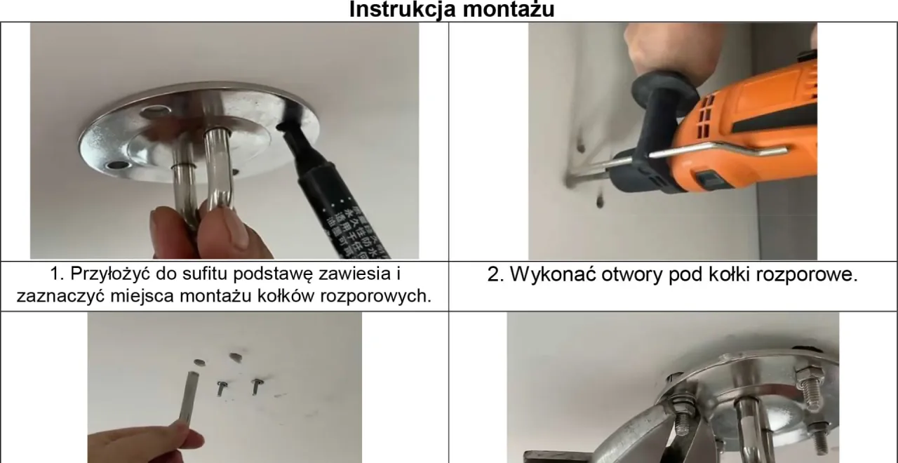 montaż huśtawki w suficie krok po kroku