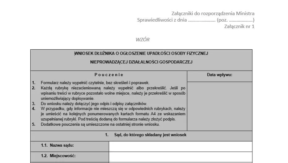 Wniosek o upadłość konsumencką i opłata sądowa