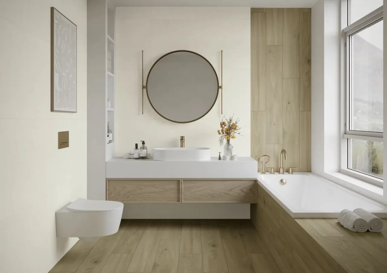 Łazienka z blatem w stylu skandynawskim