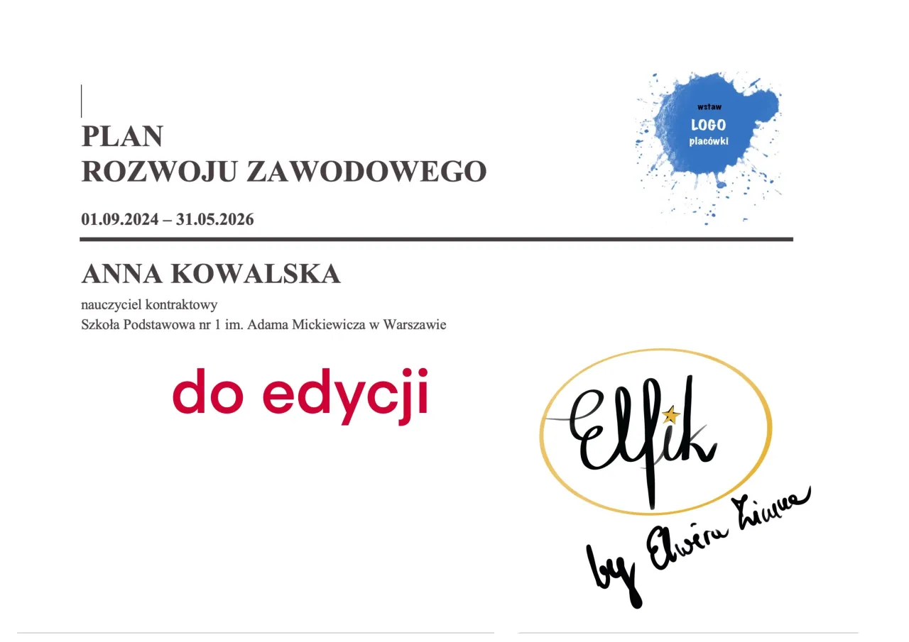 szablon planu rozwoju zawodowego