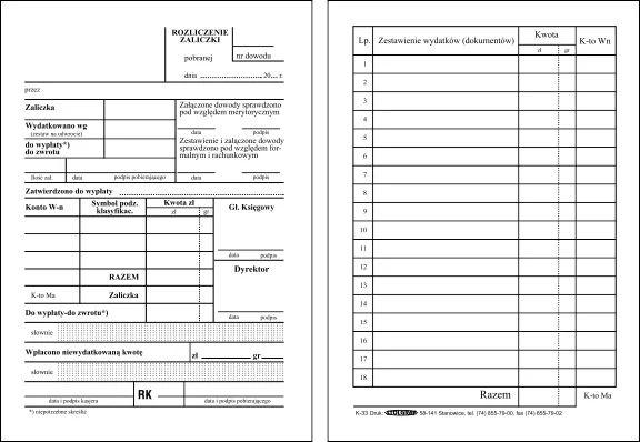 przykładowy wypełniony formularz rozliczenia zaliczki
