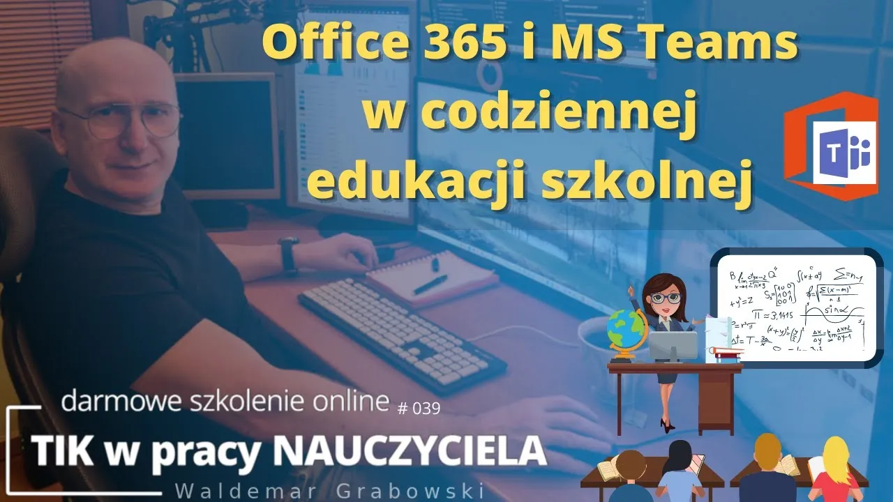 Nauczyciel korzystający z platformy Microsoft Teams na laptopie