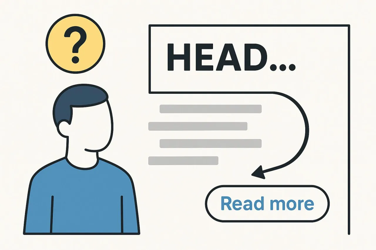 Człowiek z pytajnikiem nad głową patrzy na nagł&oacute;wek 