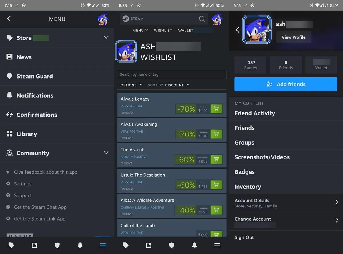 steam aplikacja mobilna profil