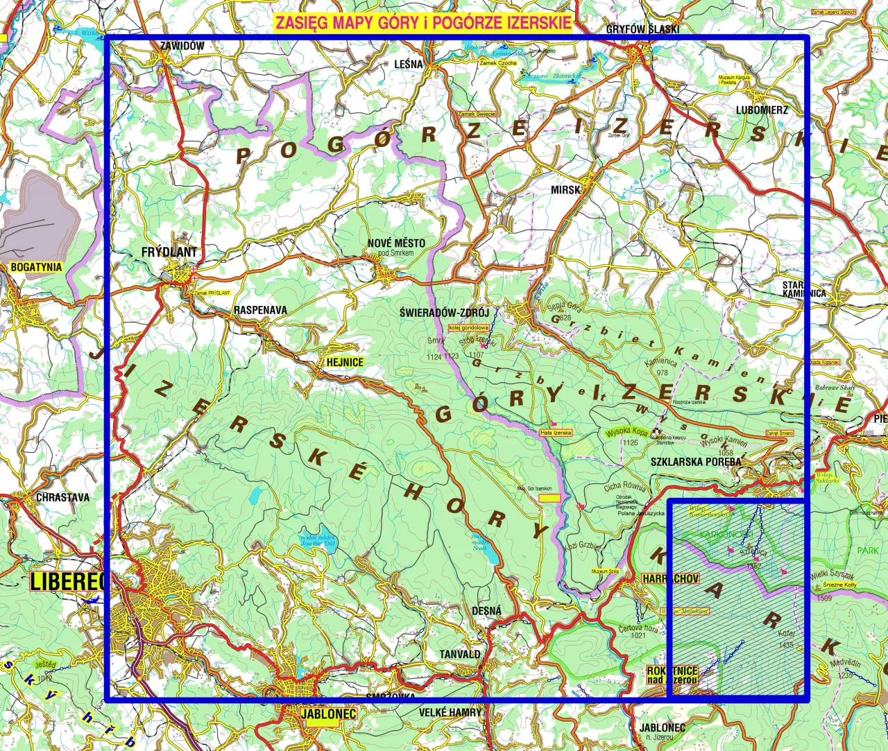 Mapa Polski Świerad&oacute;w-Zdr&oacute;j G&oacute;ry Izerskie