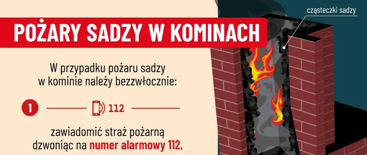 Ogień w kominie to pożar sadzy. Gdy lecą iskry z komina, natychmiast dzwoń na 112.