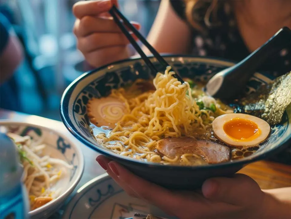 Kolorowe dania kuchni azjatyckiej ramen curry pho