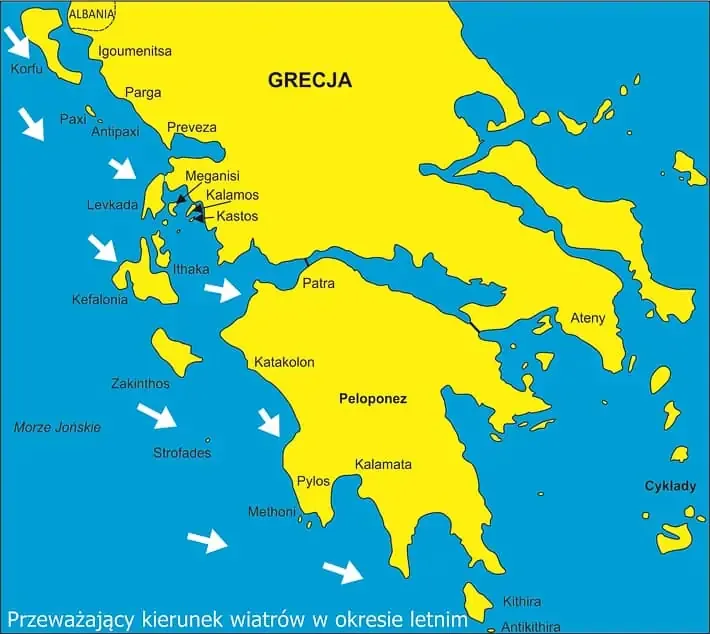 Mapa Grecji z zaznaczonymi morzami Egejskim Jońskim Śr&oacute;dziemnym