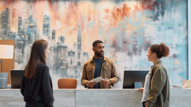 hostel lobby people interacting