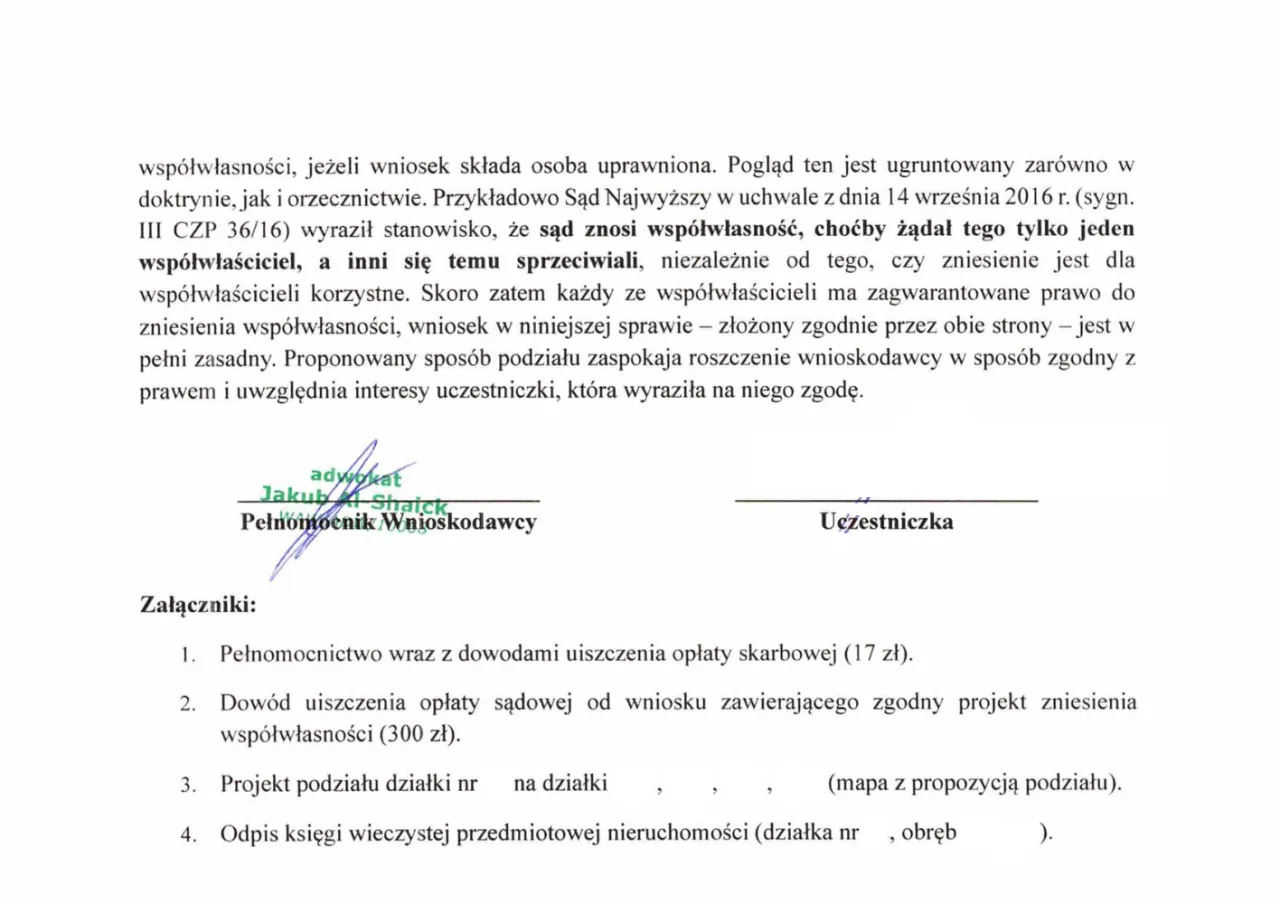 sposoby zniesienia wsp&oacute;łwłasności schemat