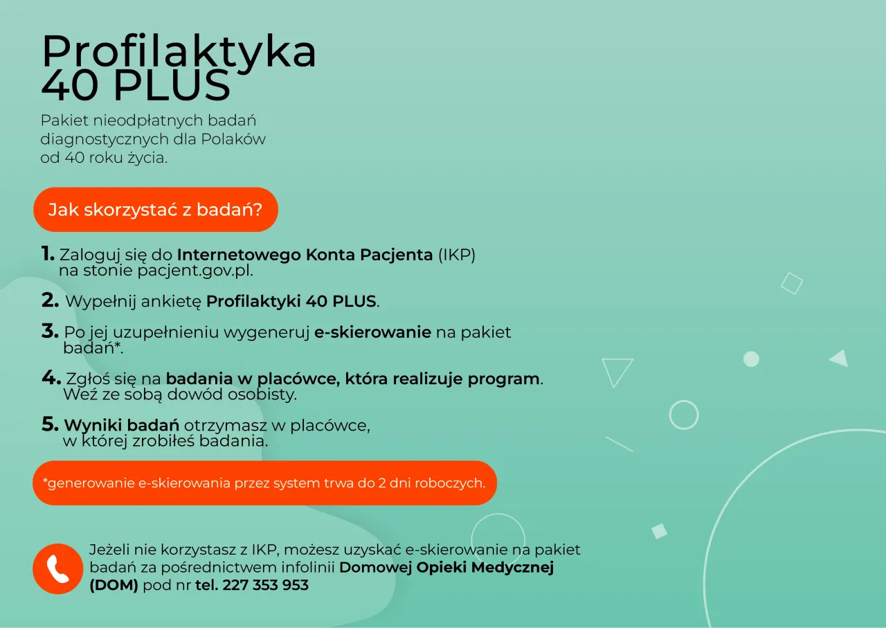 Osoba po 40. roku życia uśmiechnięta, dbająca o zdrowie