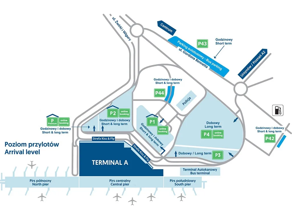 Mapa parkingów Lotnisko Chopina Okęcie