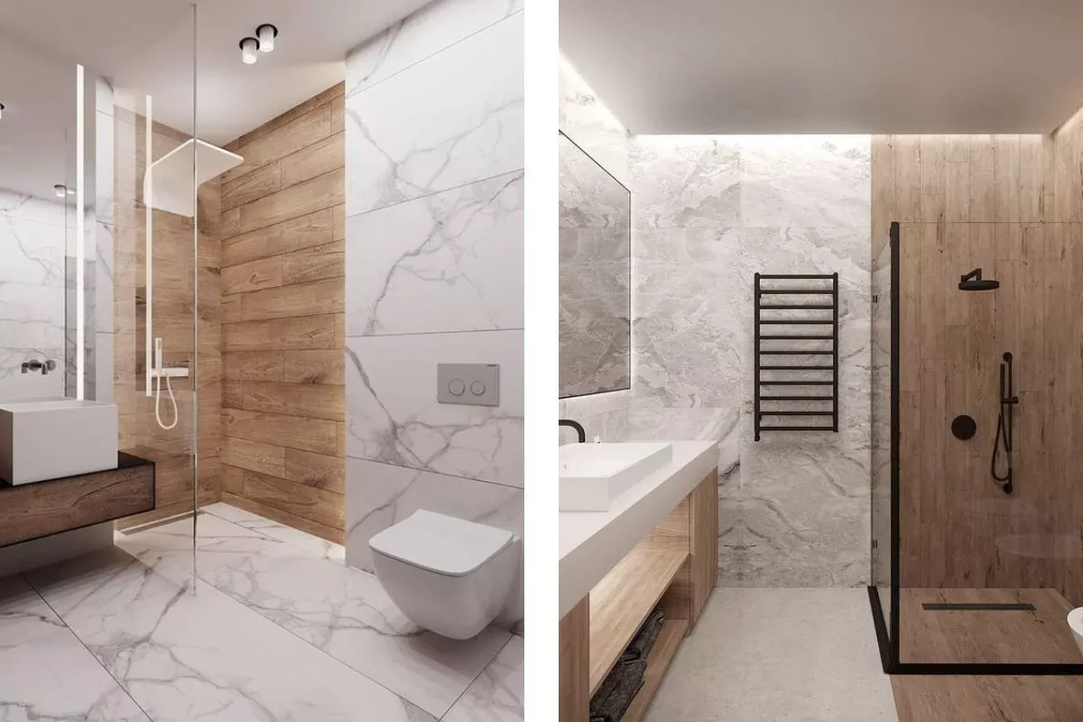 mała łazienka płytki wielkoformatowe jasne