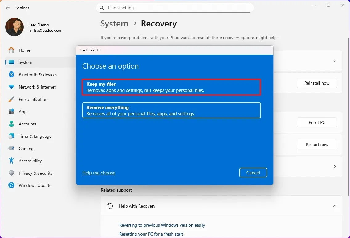 Reset this PC Windows 11 settings recovery