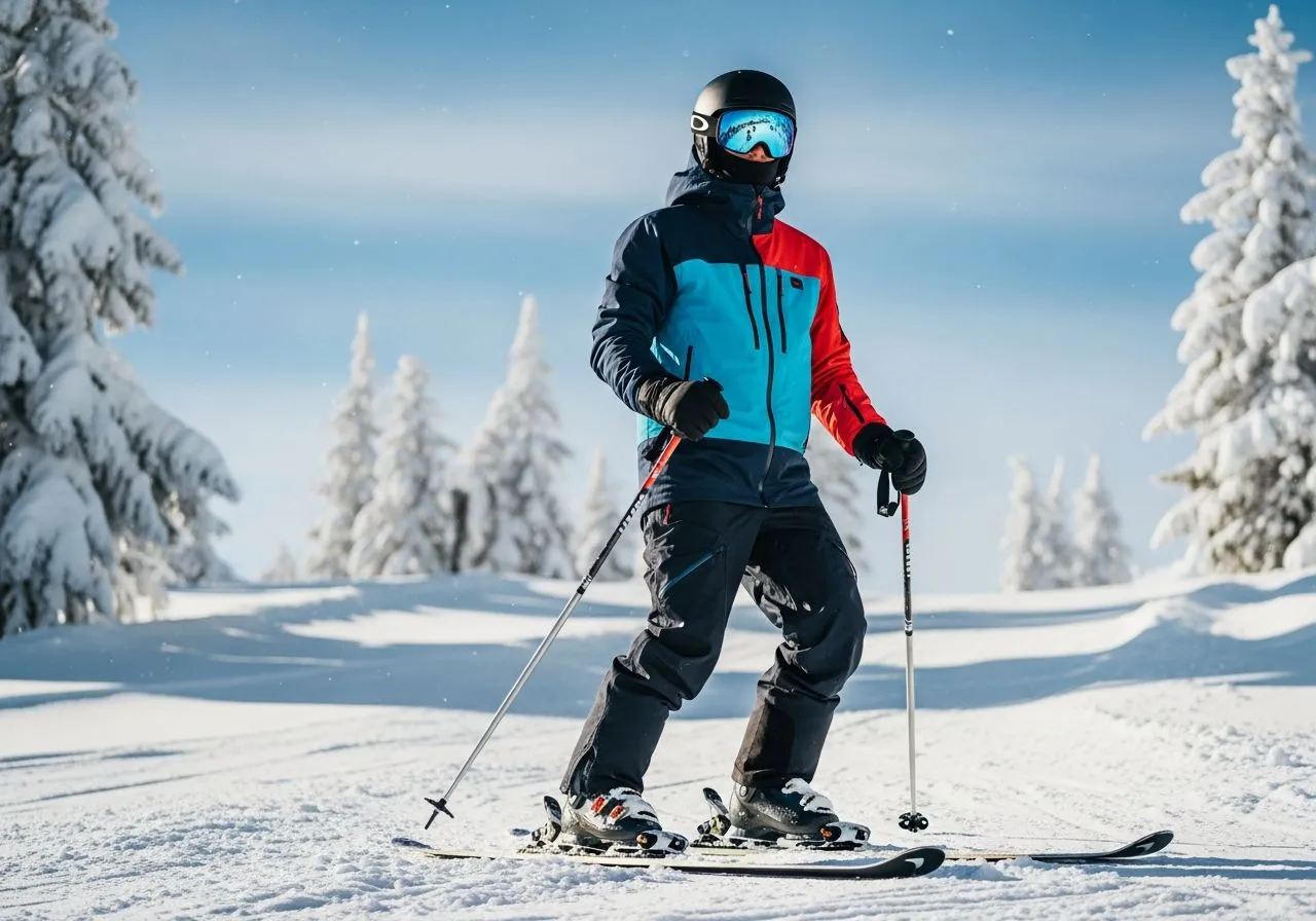 Narciarz w słońcu wiosenne narty ubi&oacute;r