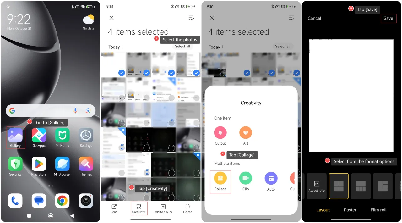 kolaż zdjęć w galerii samsung xiaomi