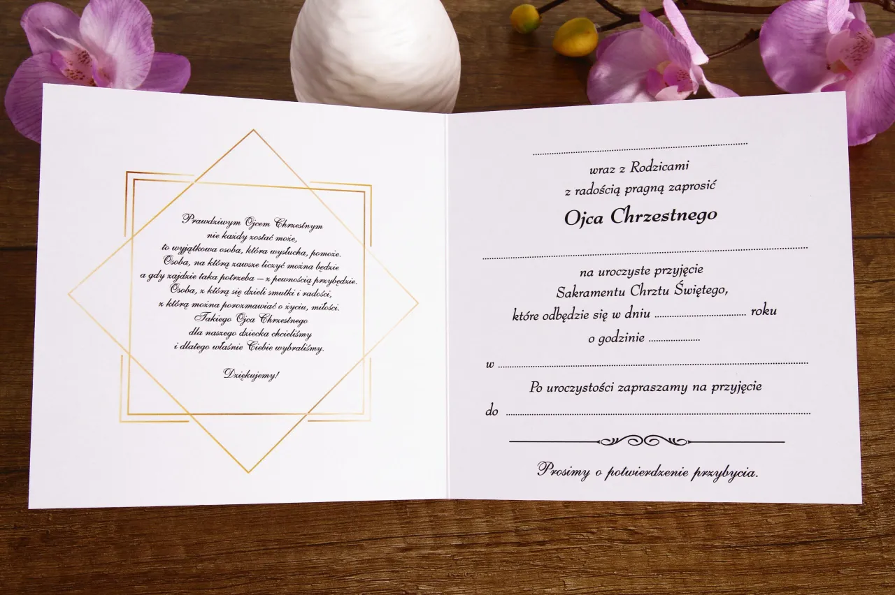 eleganckie zaproszenie na chrzest dla chrzestnego