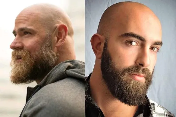 mężczyźni z ogoloną głową i r&oacute;żnymi stylami brody
