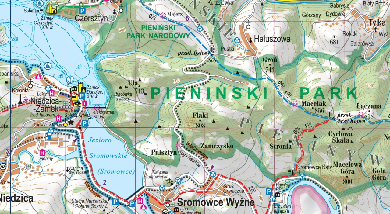Mapa Pienin z atrakcjami turystycznymi