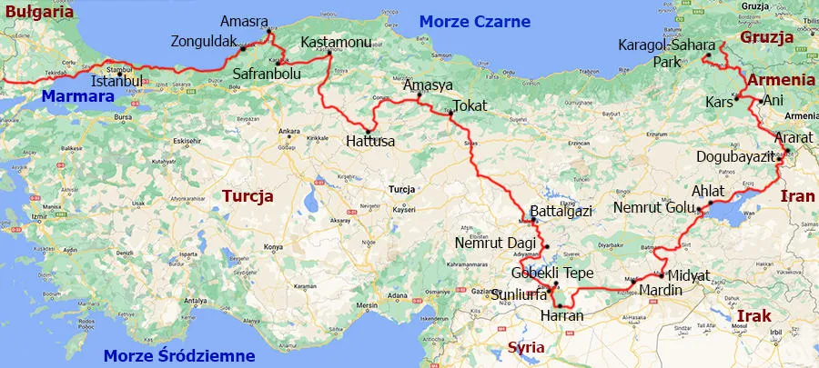 mapa Turcji z zaznaczonymi regionami turystycznymi i granicą z Syrią