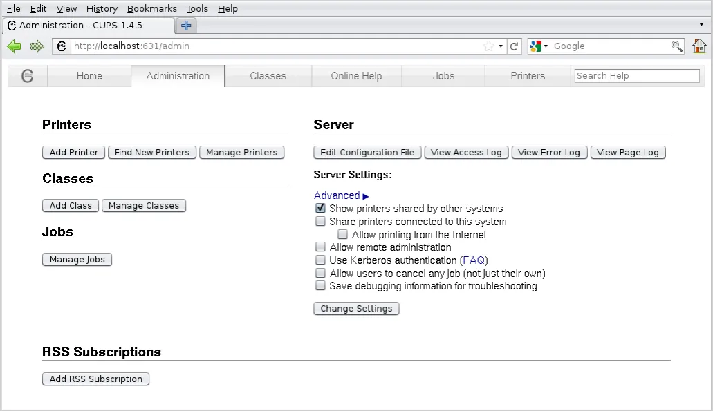 CUPS macOS panel administracyjny