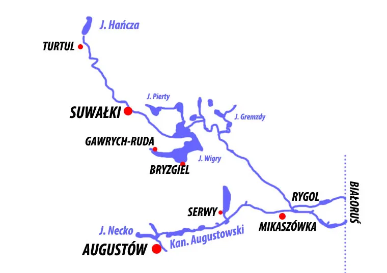 Mapa szlaku kajakowego Czarna Hańcza