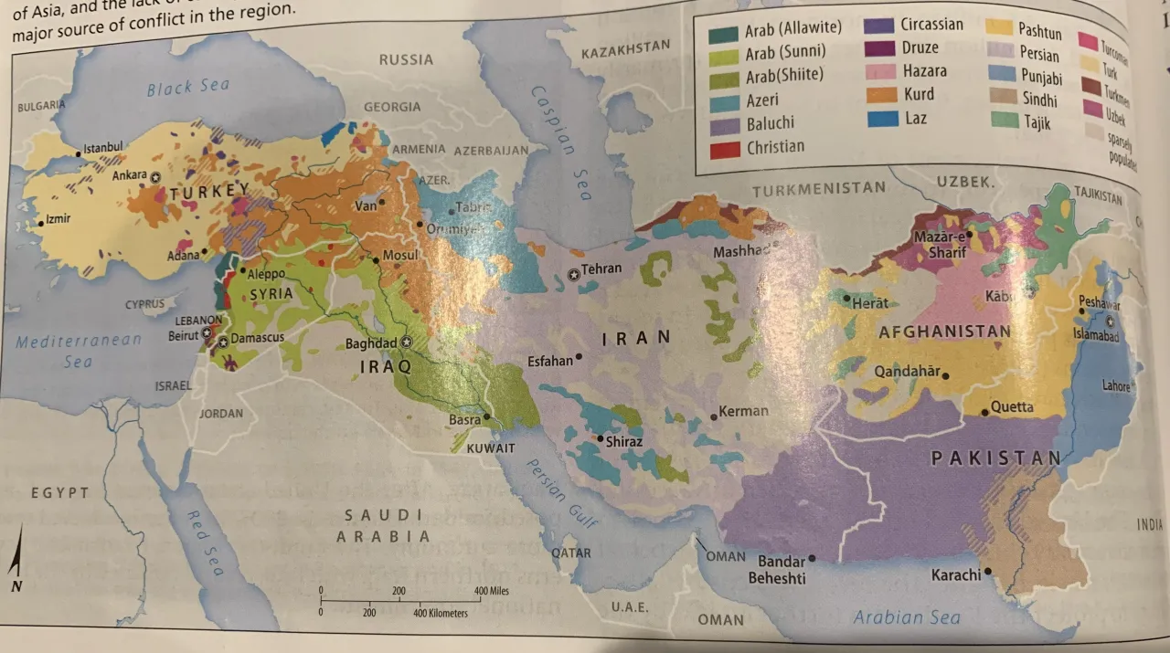Mapa polityczna Azji Zachodniej z zaznaczonym Katarem