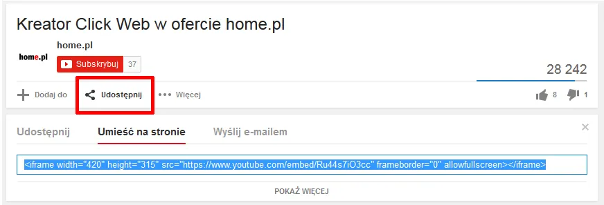 Osadzanie film&oacute;w z YouTube na stronie