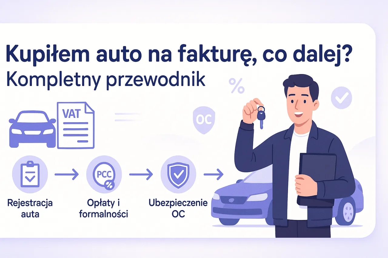 Kupiłeś auto na fakturę? Dowiedz się, co trzeba zrobić po zakupie auta: rejestracja, opłaty PCC, ubezpieczenie OC.