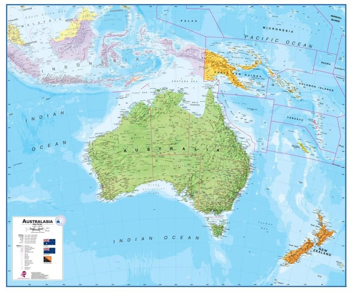Mapa Nowej Zelandii na tle Pacyfiku i Australii