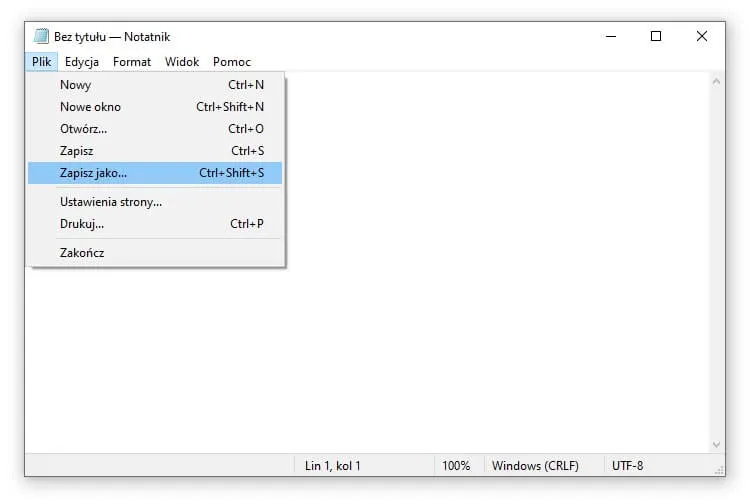 Notatnik okno zapisz jako html