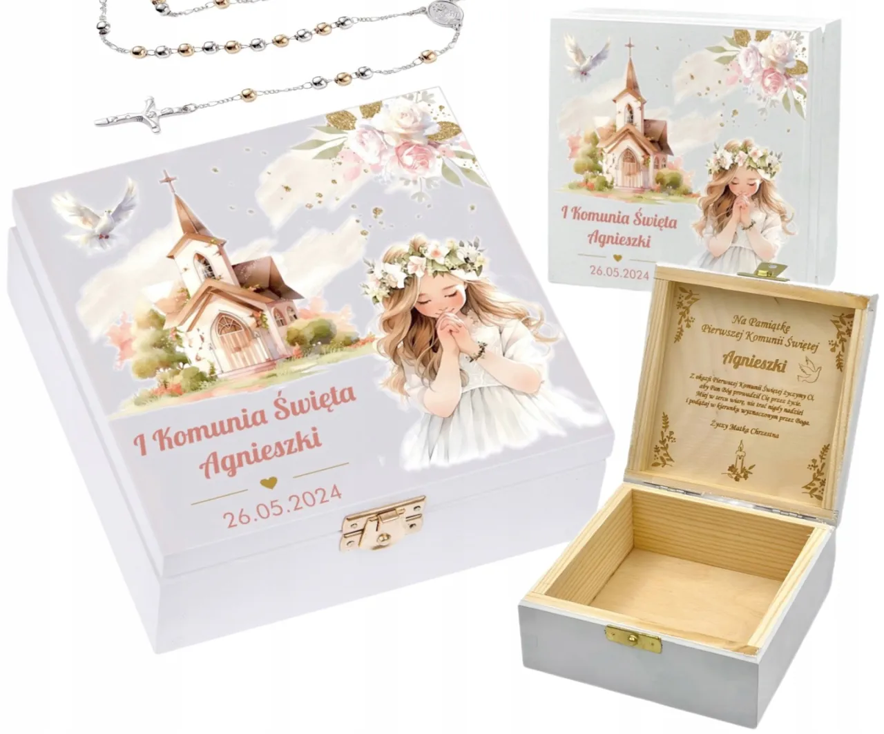 Prezent komunijny dla dziewczynki z pieniędzmi w eleganckim opakowaniu