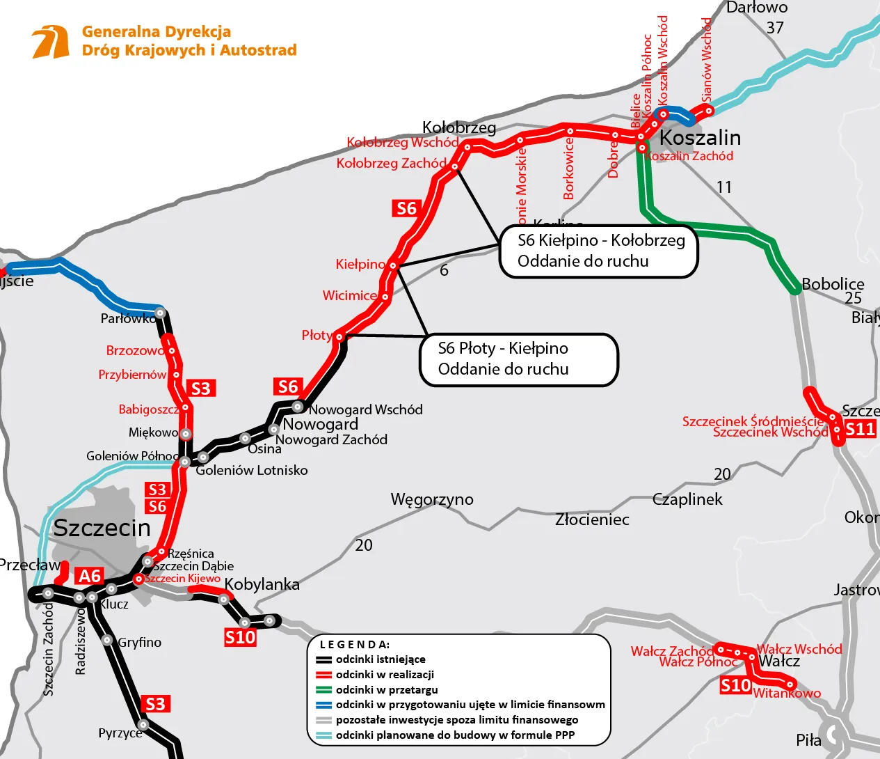 Mapa trasy S6 Kołobrzeg