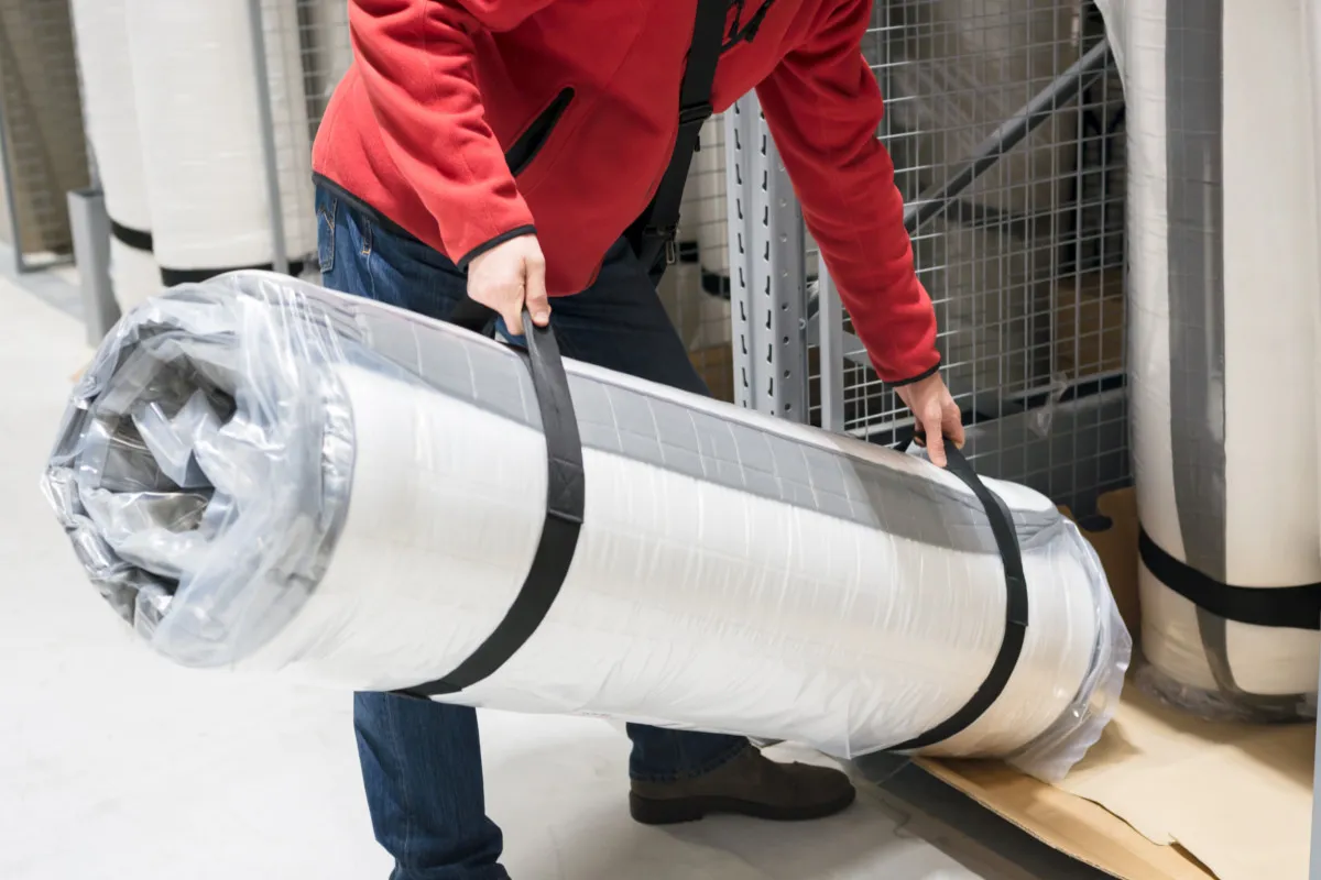 materac zrolowany w kartonie i materac na płasko