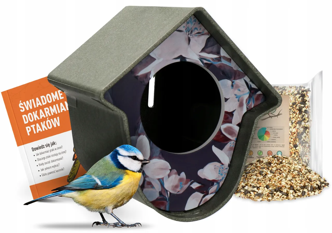 karmnik dla ptak&oacute;w z mieszanką ziaren