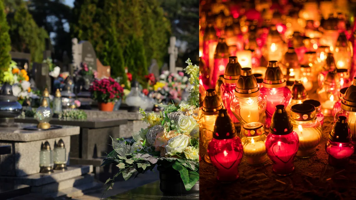 Cmentarz Wszystkich Świętych Europa znicze chryzantemy