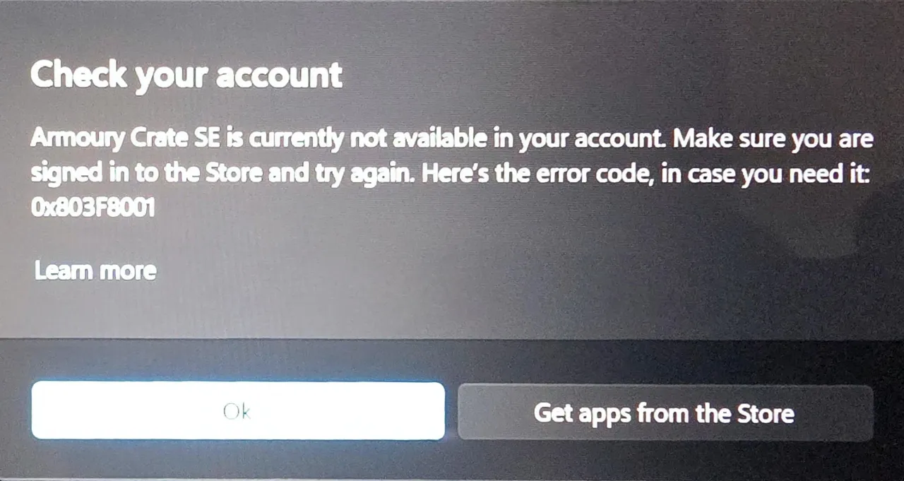 Kroki naprawy błędu 0x803f8001