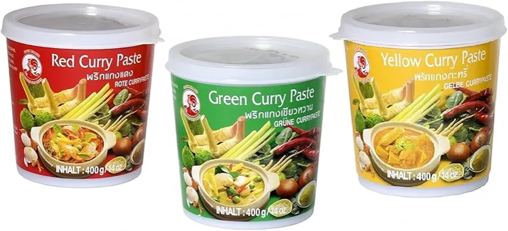 r&oacute;żne pasty curry czerwona zielona ż&oacute;łta por&oacute;wnanie