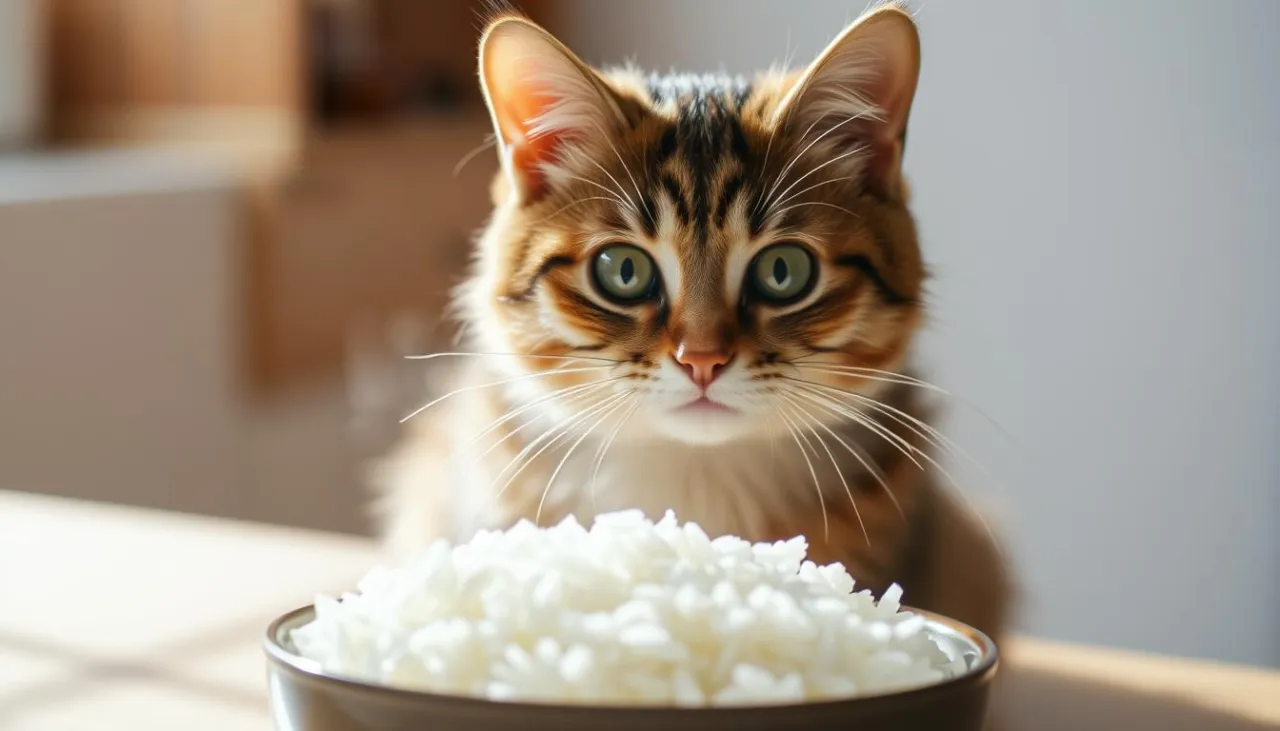 kot patrzący na ryż