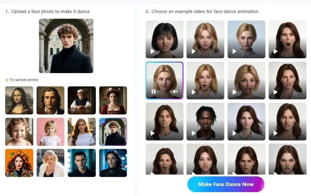 przykłady dobrych i złych zdjęć do animacji twarzy