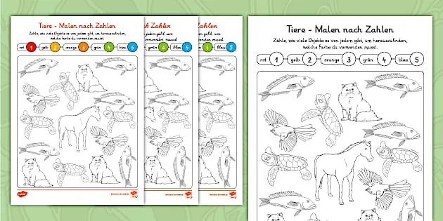 Malen nach Zahlen Vorlagen Kinder Tiere