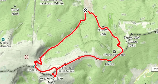 Mapa szlak&oacute;w na Śnieżkę z zaznaczonymi trasami